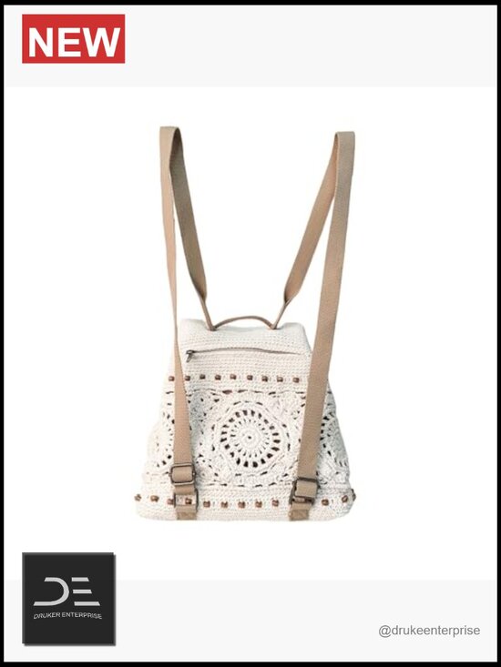 Handmade Crochet Backpack Premium Cotton Rope Boho Rucksack Adjustable Straps main image 4